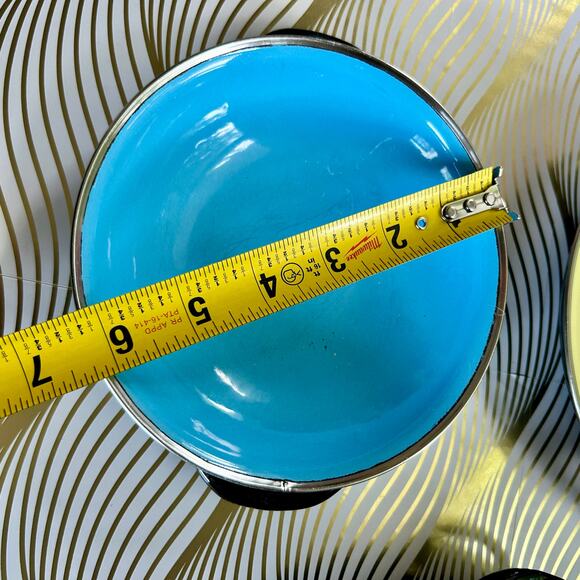 Vintage Mid Century Modern Emo Celje Double Handled Enamel Sauté Pans Set of 3 - Picture 14 of 16